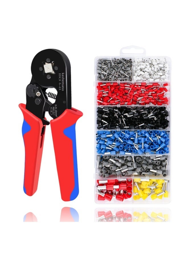 كاشيمانو مجموعة كماشة تجعيد الأسلاك HSC8 6-4A، مقاسات الأسلاك من 23 إلى 7 AWG، بمساحة مقطع 0.25-10 مم²، مع 1200 قطعة من أطراف التوصيل. - Image 1